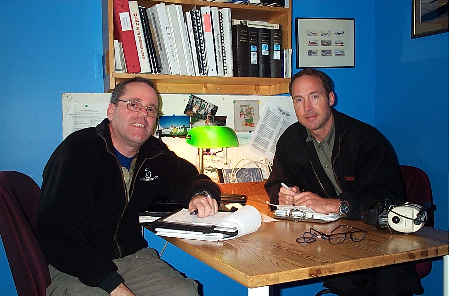 Richard Brooks with Pilot Examiner Jeff Durrand after the successful completion of Richard's Private Pilot Flight Test on January 15, 2008.  Langley Flying School.